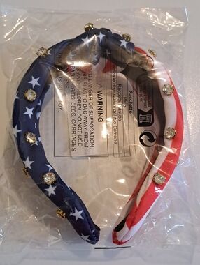 Patriotic American Flag Headband Rhinestone Accents